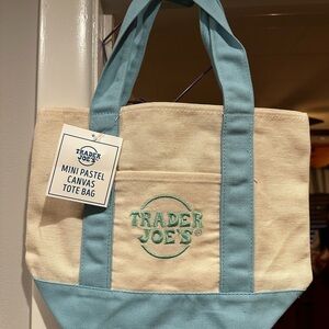 Blue Trader Joe's Mini Pastel Canvas Tote Bag